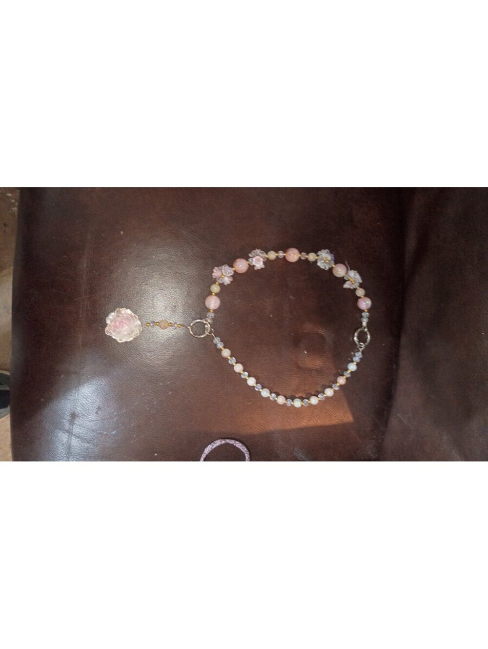Handcrafted Pink and White Beaded Bracelet with Flower Charm